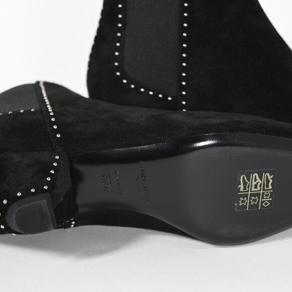 Saint Laurent Blaze Studded Suede Ankle Boots Black Size 38.5 New with Box - Picture 16 of 16